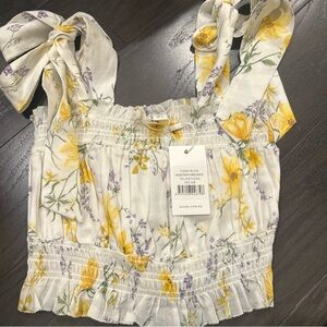 Kivari Adeline Scrappy Shirred Crop Top Yellow purple Floral Size 4